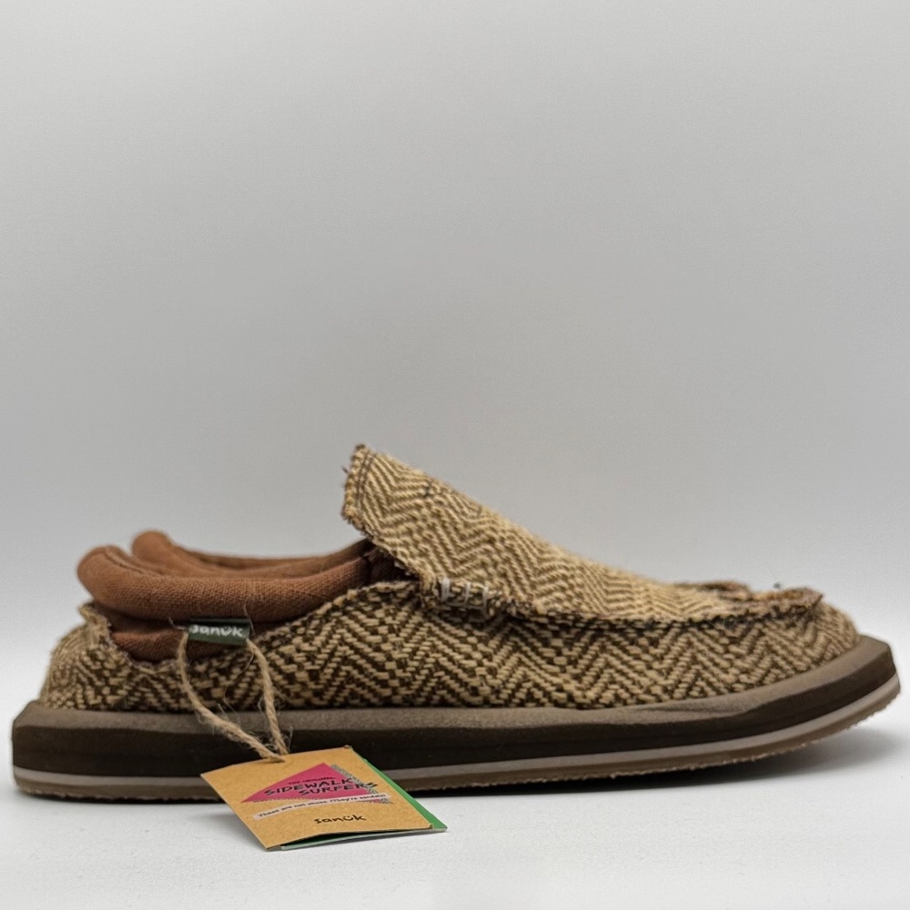 NWT Sanuk Original Sidewalk Surfers Chiba Jute Loafer Brown Men's Size 7 Vegan